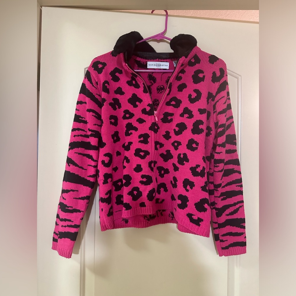 Cheetah print Hand Knit Marisa Christina sweater cardigan